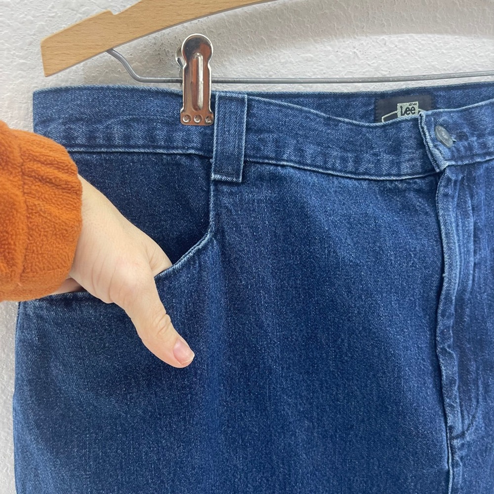Vtg Lee Long‎ Denim Jean Maxi Skirt XL Back Slit Western Cottagecore Grunge - Picture 3 of 11